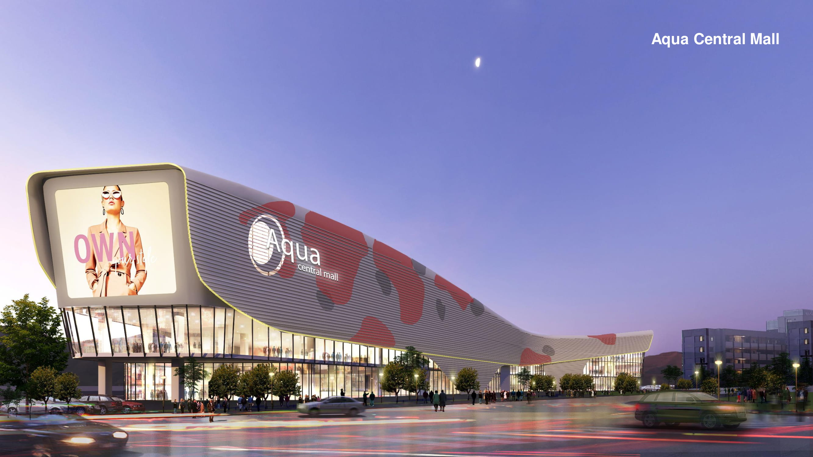 Aqua Central Mall thiết kế theo mô hình chú cá Koi biểu tượng cho may mắn và thịnh vượng của Nhật Bản.